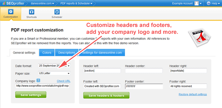 SEO reports customization