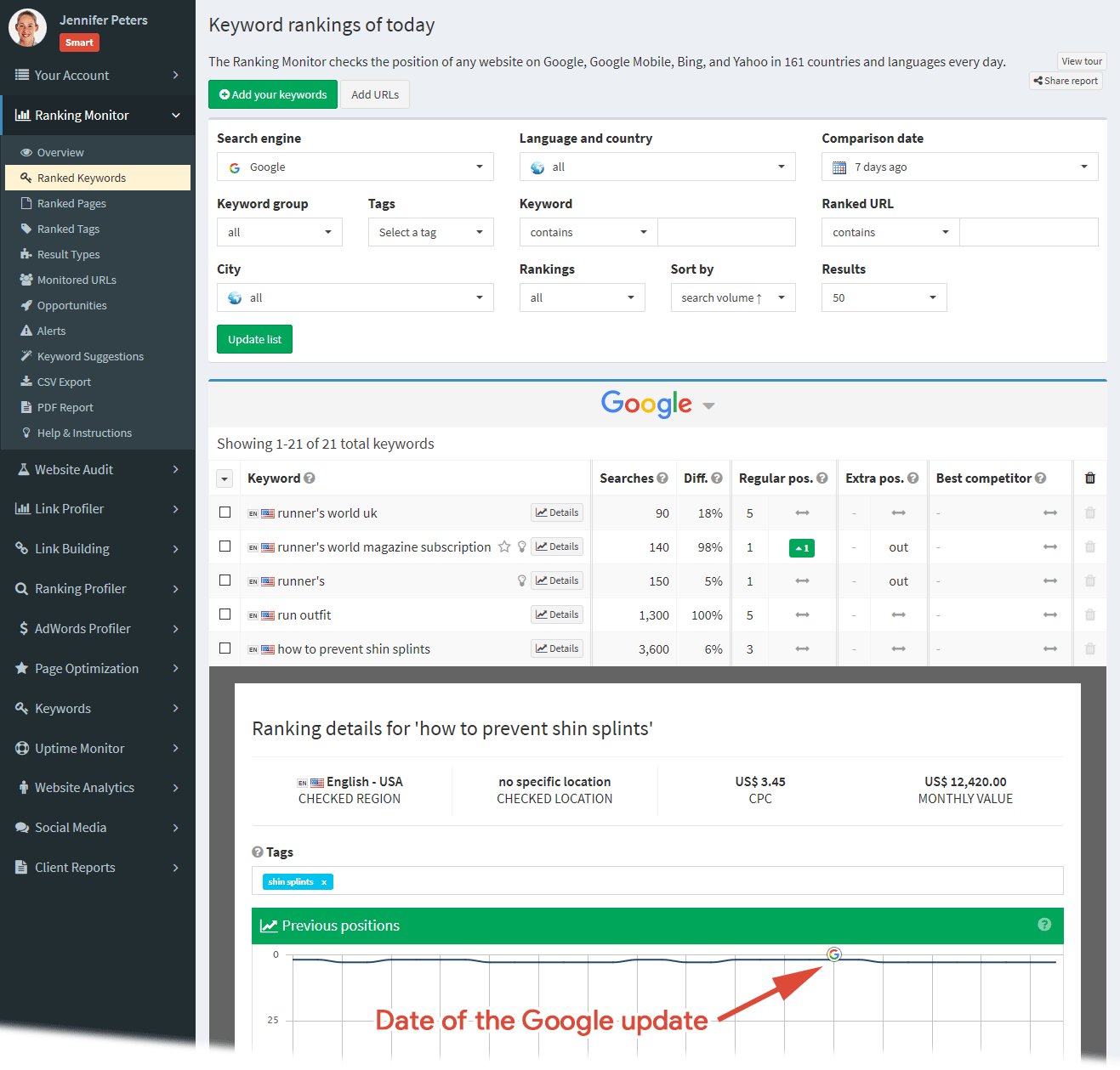 See algorithm updates in the ranking monitor