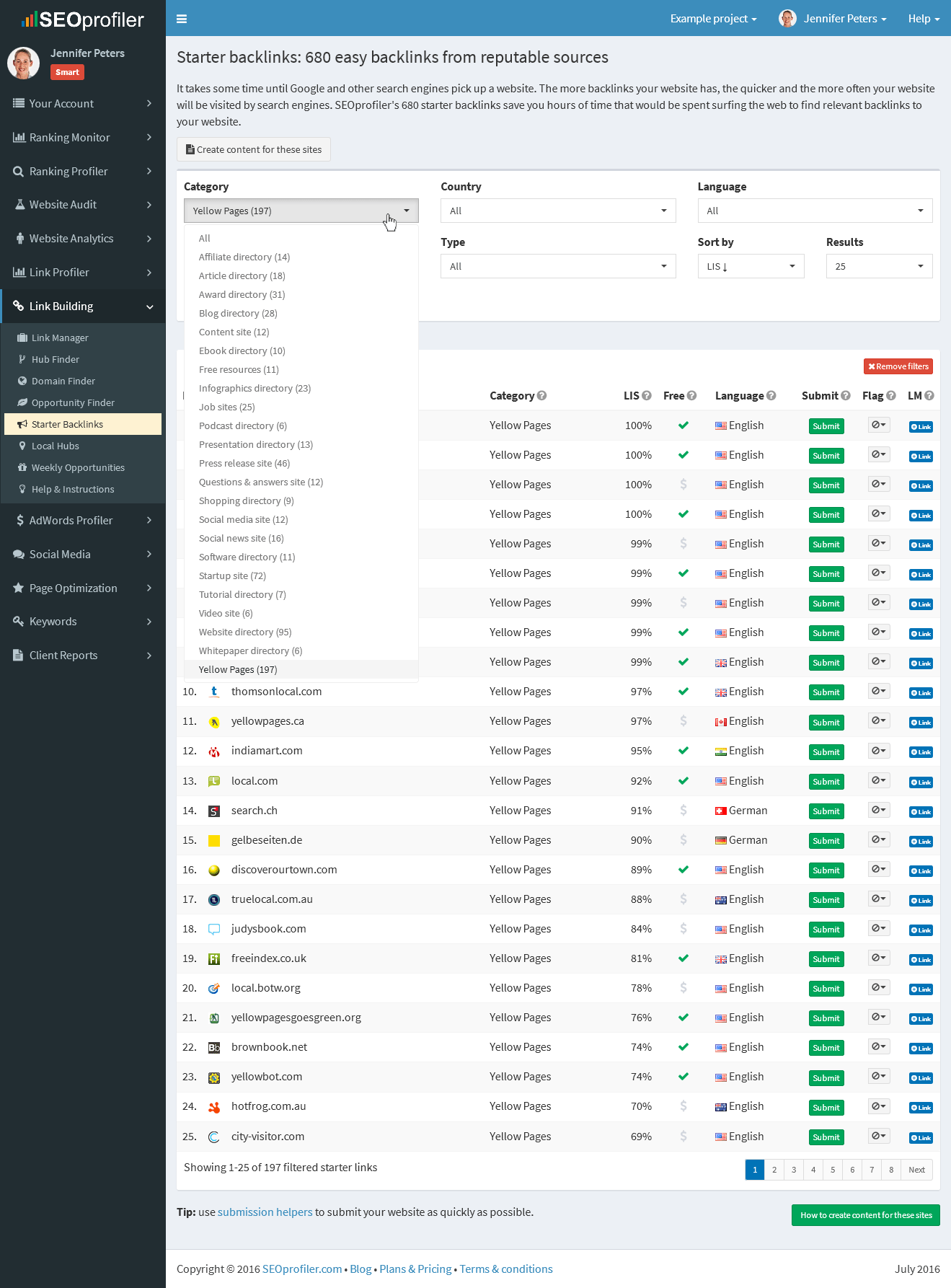 the new Starter Backlinks tool