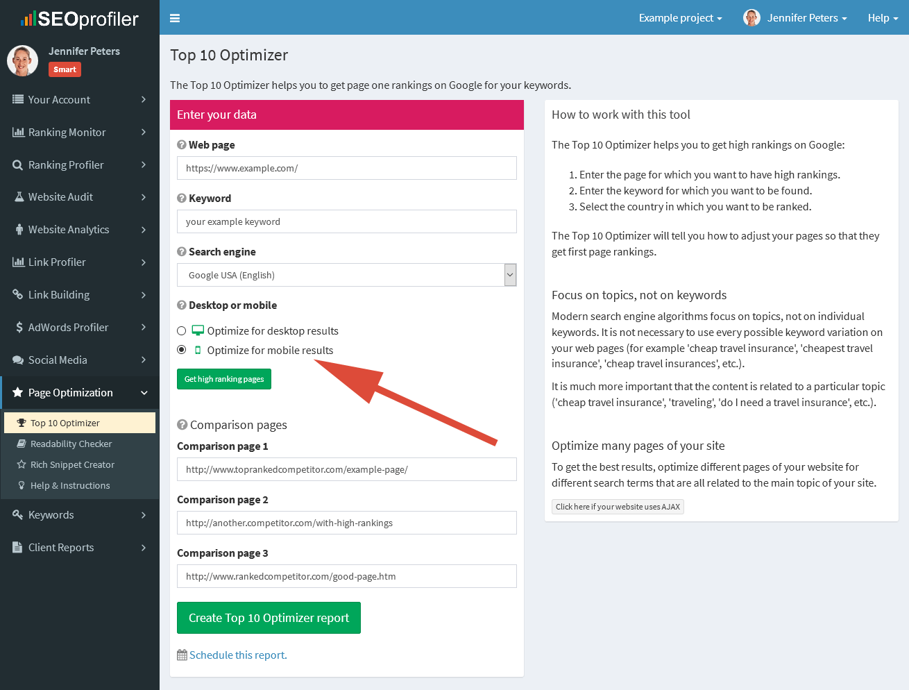 new Top 10 Optimizer for mobile rankings