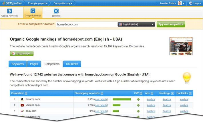 organic rankings competitors
