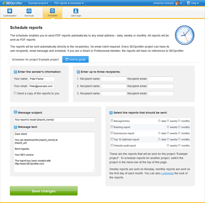 Schedule SEO reports