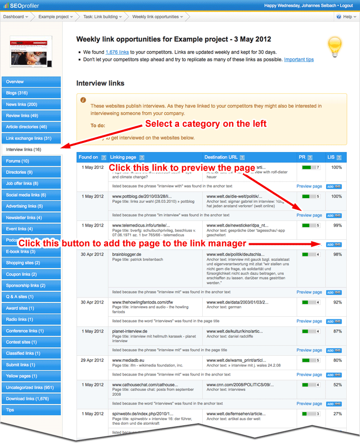 weekly backlink opportunities